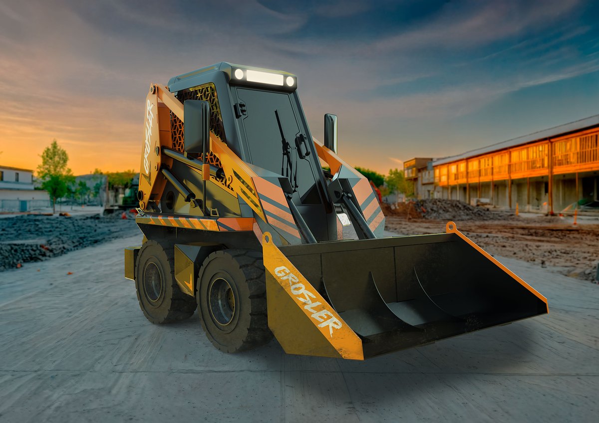 Погрузчик GROSLER GI 1300, рендер на площадке в три четверти