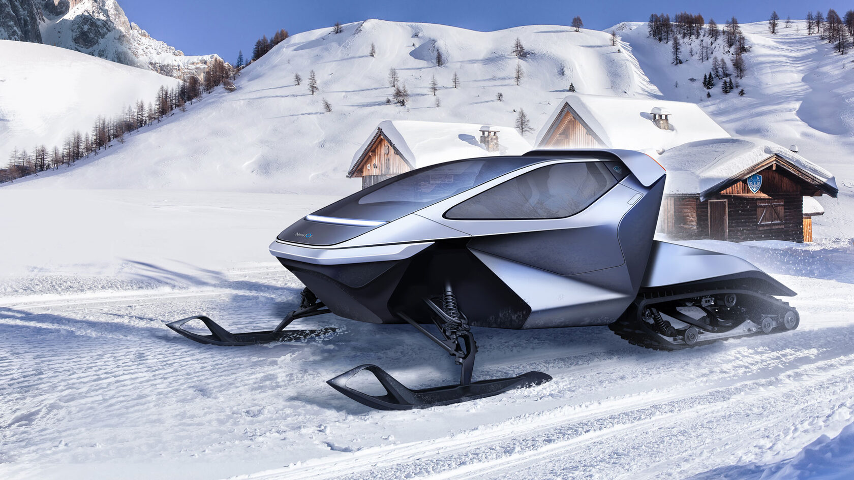 Newtone Snowmobile, концепт-рендер, экстерьер на снежной трассе